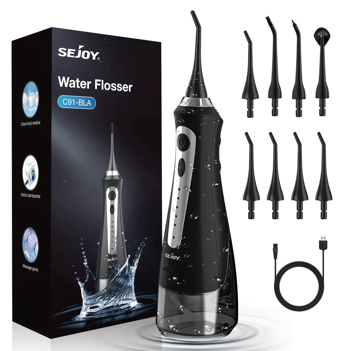 Oral Irrigator Dental Water Flosser Thread Teeth Pick Mouth Washing Machine 8 Nozzels 5 Modes USB Rechargeable 270Ml Tank