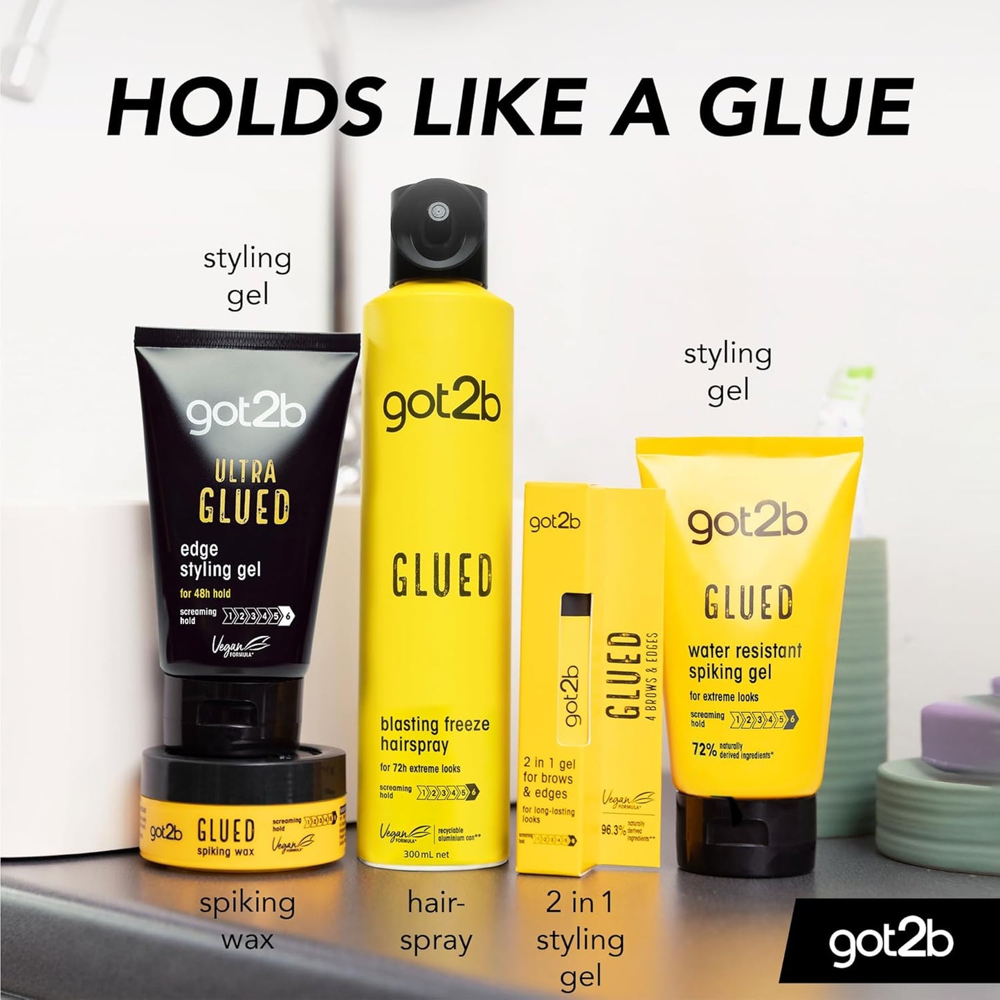 Glued Blasting Freeze Hairspray 300 Ml, Glued Hairspray for up to 72H Ultra Strong Hold, Hairspray , for Extreme Hairstyles, Vegan Formula