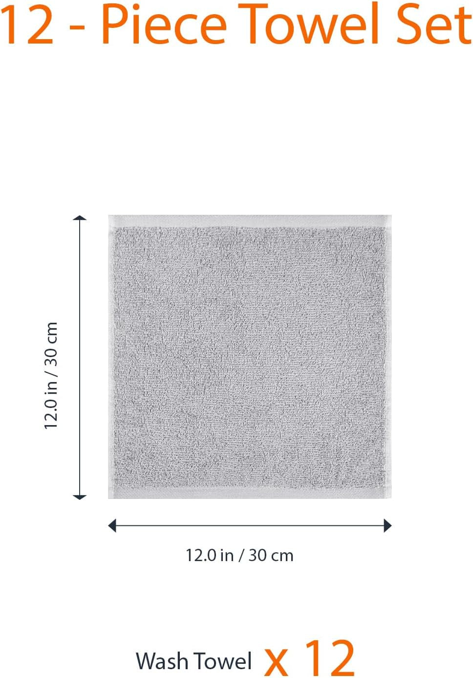 Face Towels for Bathroom, 100% Cotton Extra Absorbent Washcloth, Fast Drying - Salon Towel - 12-Pack, Grey (30 X 30 Cm)