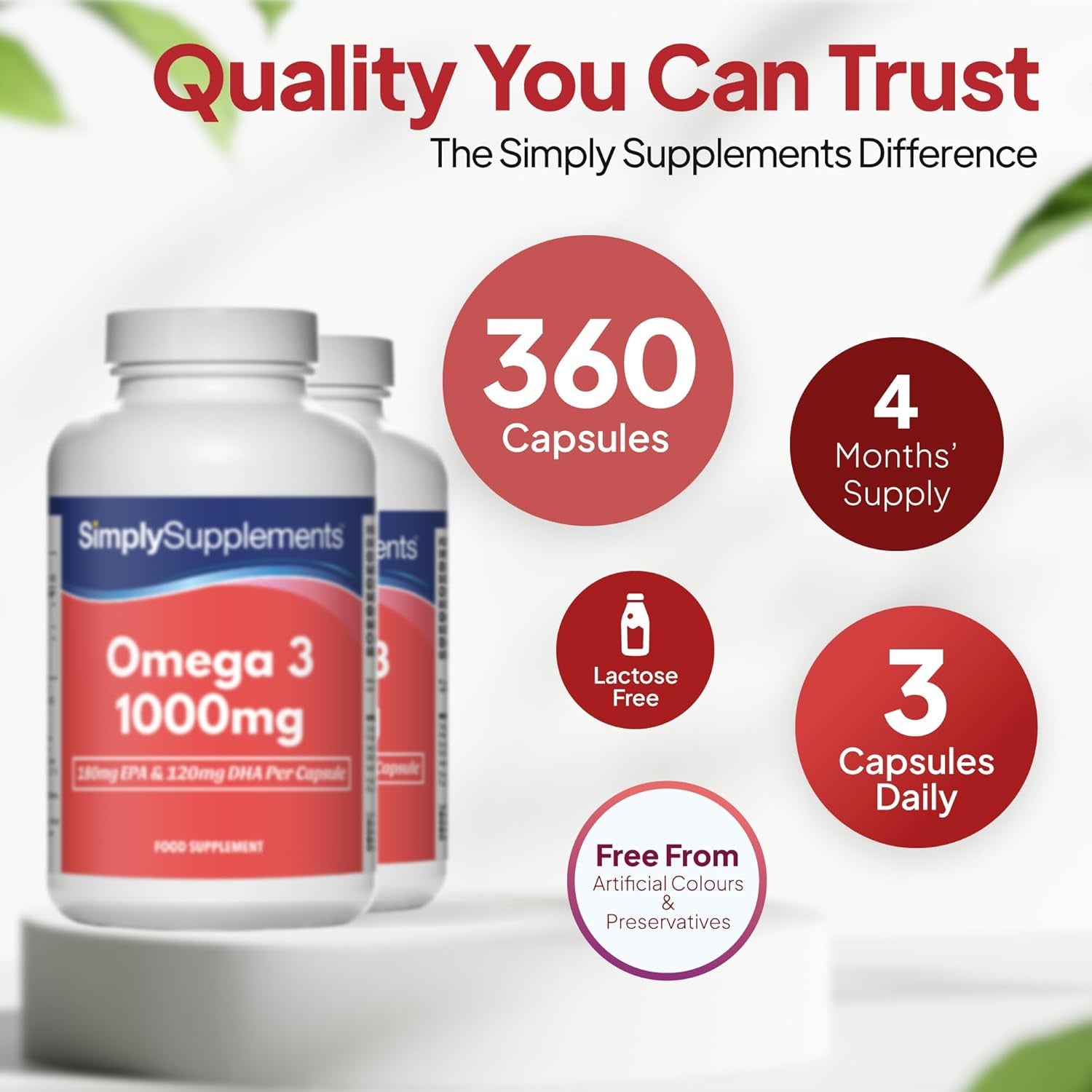 Pure Omega 3 1000Mg Capsules | Supports Heart, Brain & Eye Health | Rich in Omega 3 Fatty Acids | 540Mg of EPA and 360Mg of DHA per Serving | 360 Capsules = 4 Months’ Supply | Made in the UK