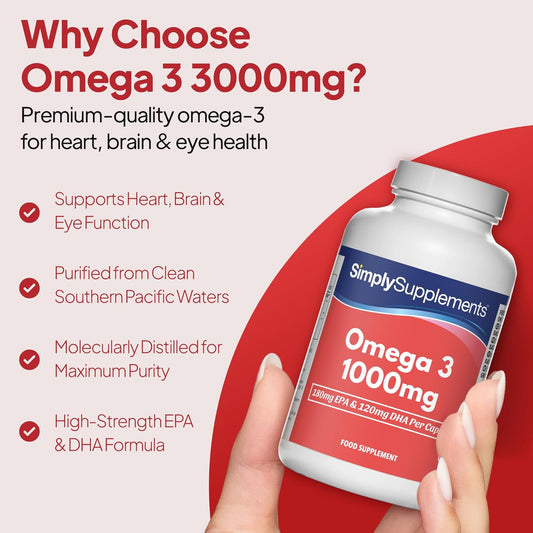 Pure Omega 3 1000Mg Capsules | Supports Heart, Brain & Eye Health | Rich in Omega 3 Fatty Acids | 540Mg of EPA and 360Mg of DHA per Serving | 360 Capsules = 4 Months’ Supply | Made in the UK
